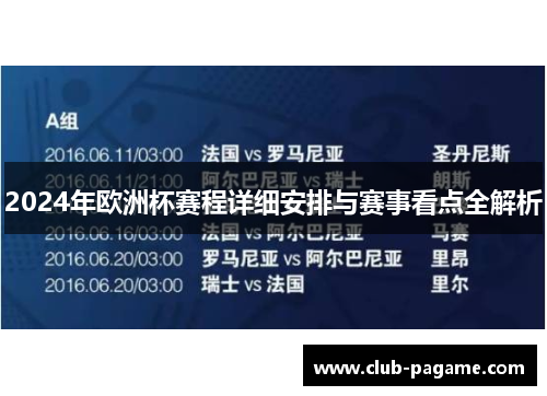 2024年欧洲杯赛程详细安排与赛事看点全解析