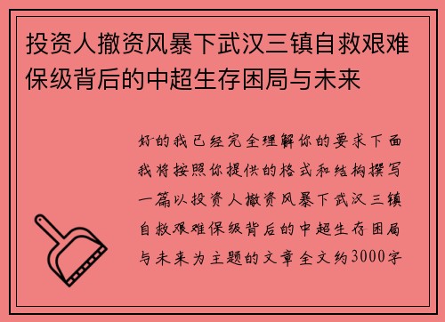 投资人撤资风暴下武汉三镇自救艰难保级背后的中超生存困局与未来